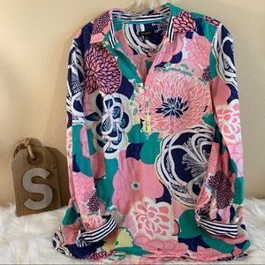 Talbots Sz Med Floral Pink Poplin Tunic